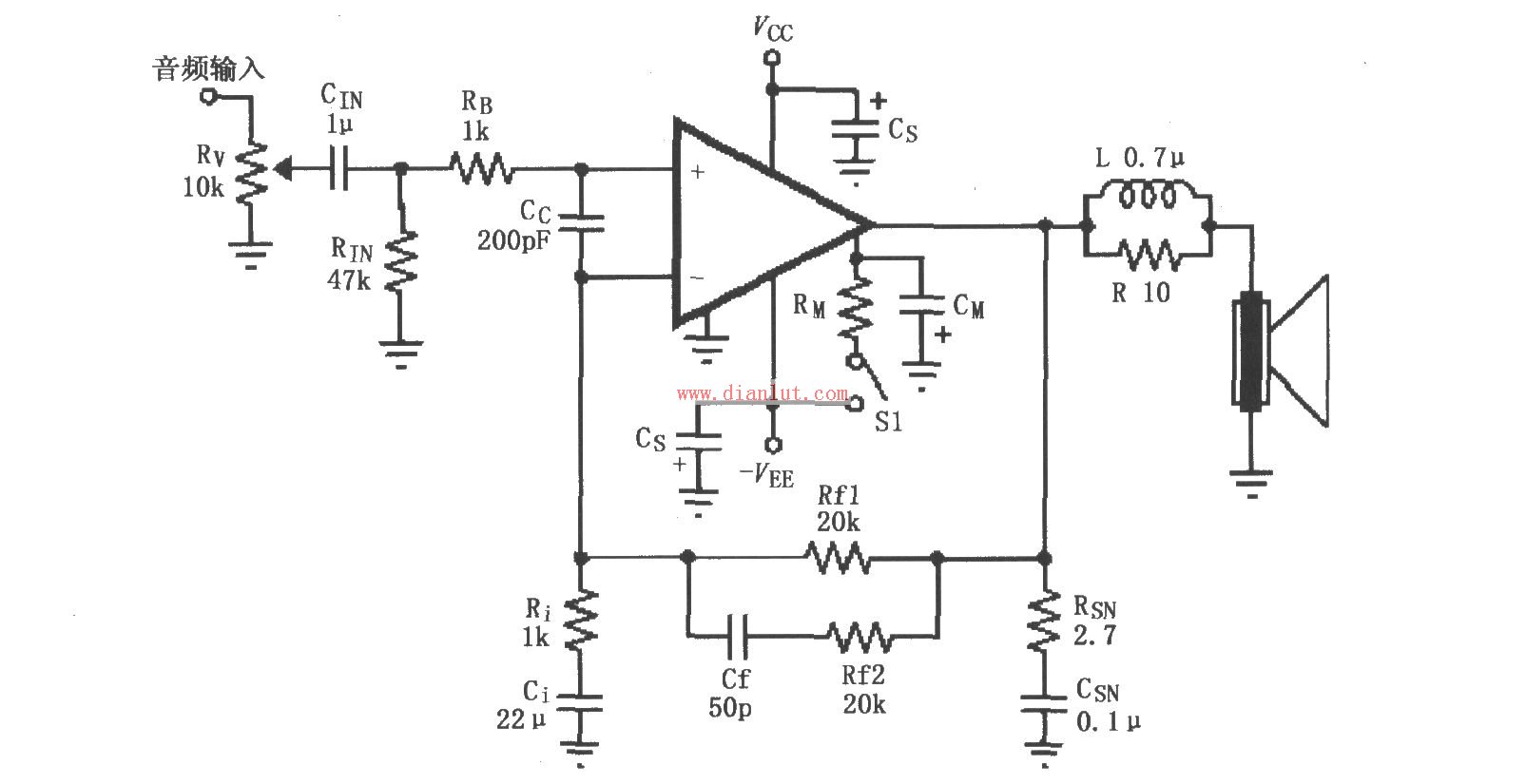 辅助音频功率放大电路(LM4732构成)