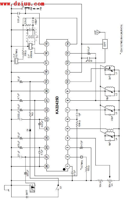 收音机专用集成电路KA22425D中文资料及电路