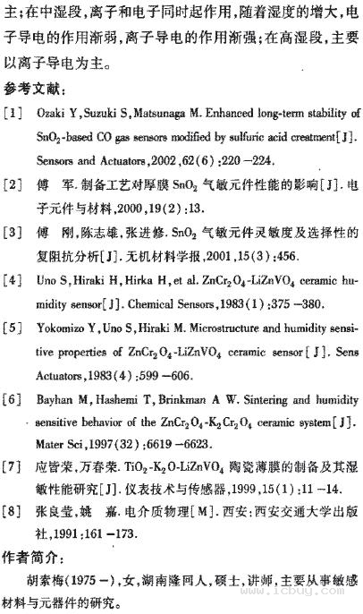 k2o-sno2-liznvo4系湿敏陶瓷电性能的复阻抗分