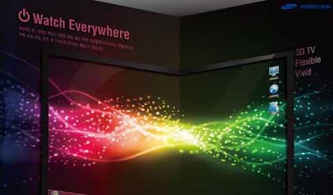 三星展示柔韧折叠式3d立体oled概念tv