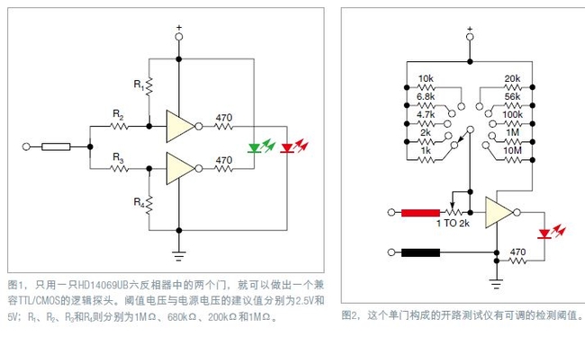 一只无缓冲CMOS六反相器做出四种测试件