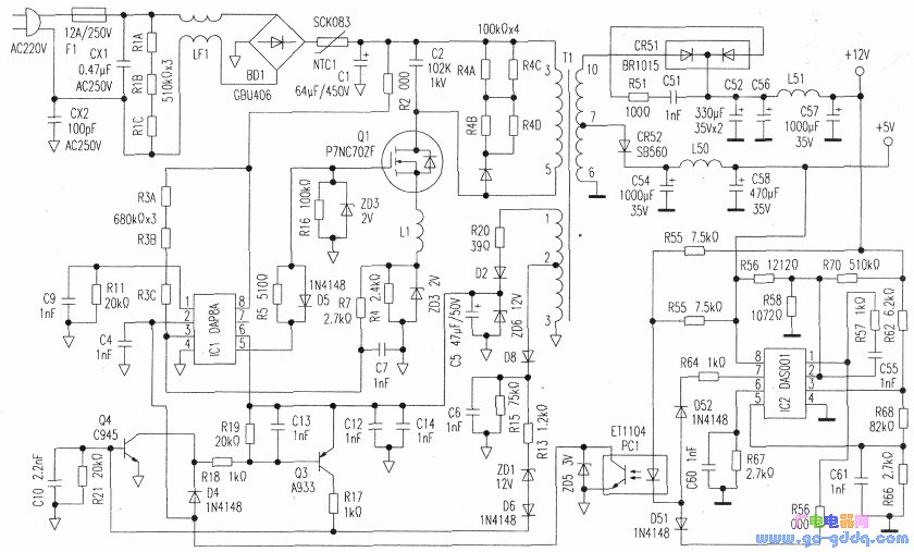 清华同方LB501KEL型液晶显示器电源电路工作