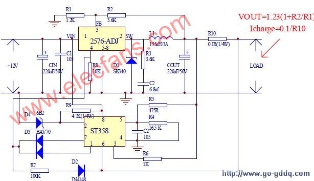 用2576+358+稳压管的方案电路原理图