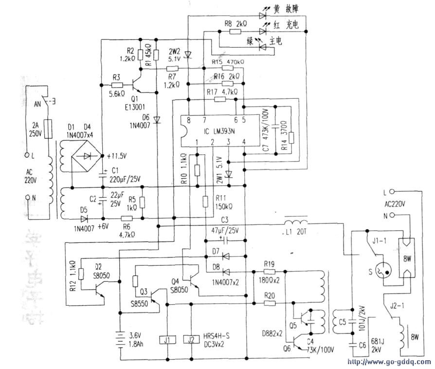 组成了LM393393N集成电路采用的消防应急灯活版auto2007cad中文原理简体激免图片