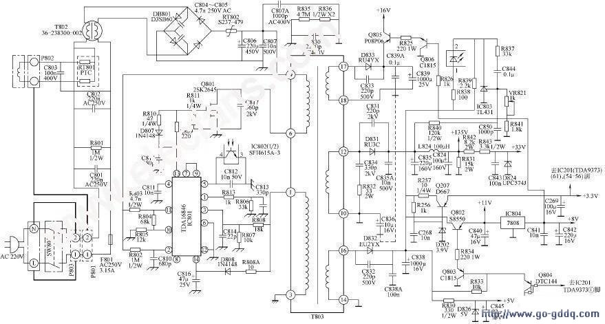 TCL王牌AT25106B彩电开关电源电路