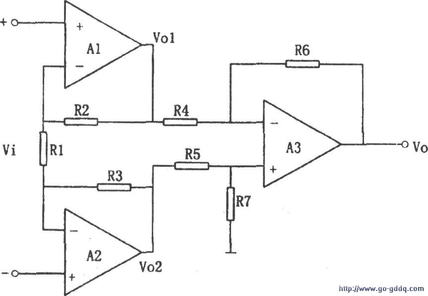 高输入阻抗三运放差动放大电路