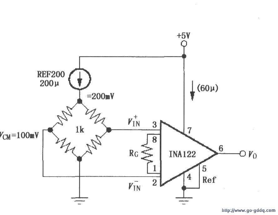由INA122构成的单电源电流分流测量电路