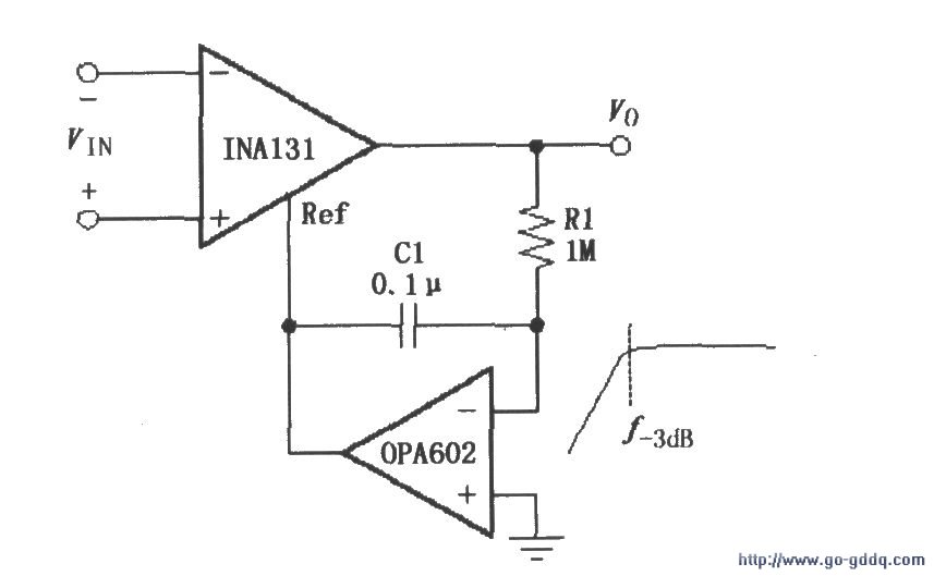 由INA131构成的交流耦合仪表放大器