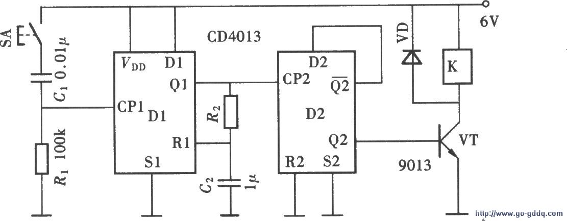 用CD4013组成的防抖动开关电路