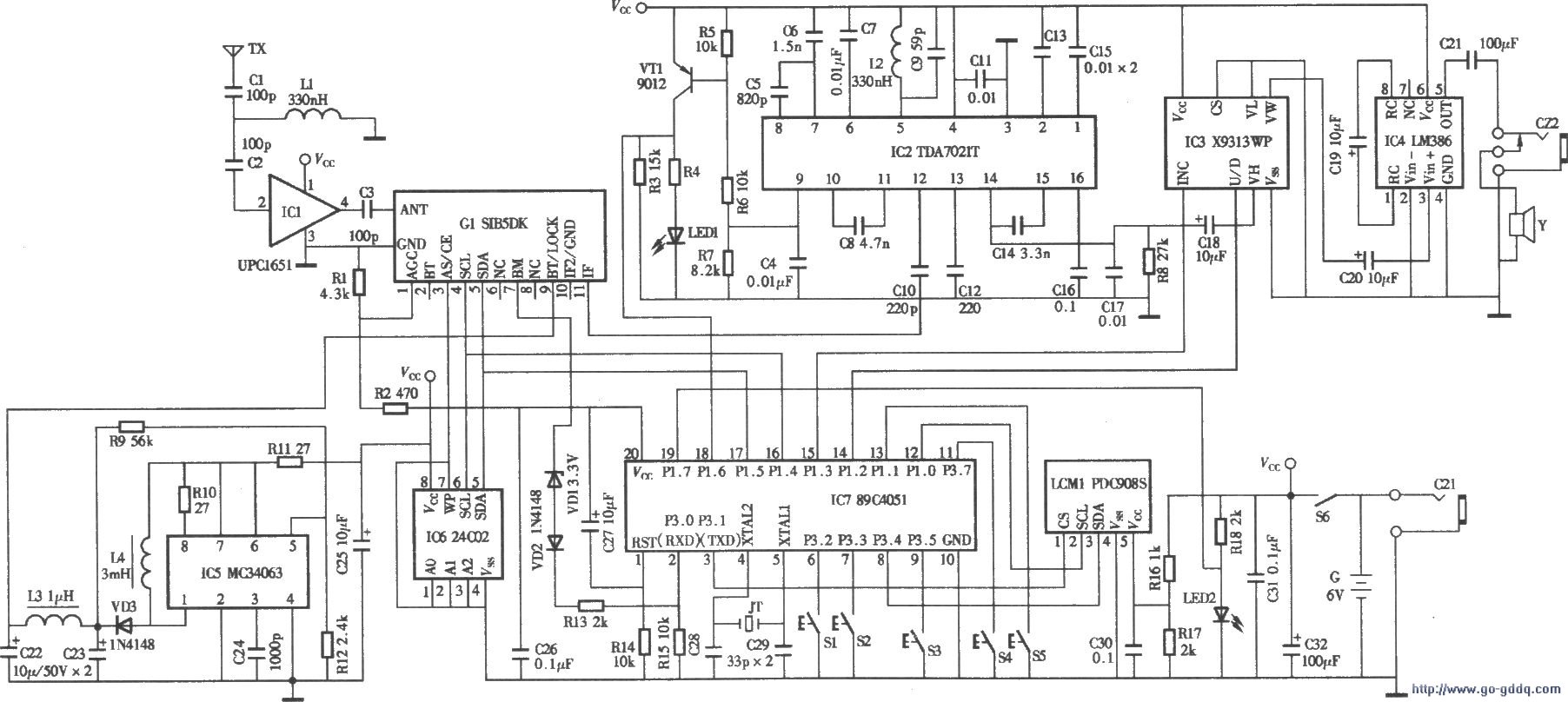 自制手持式频率合成数字调谐式调频收音机电路