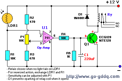 用uA741组成的光控开关电路