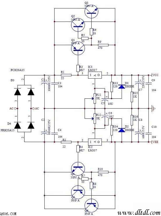 LM317\/LM337正负稳压扩流电源电路图