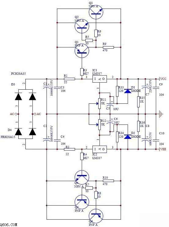LM317\/LM337正负稳压扩流电源电路图