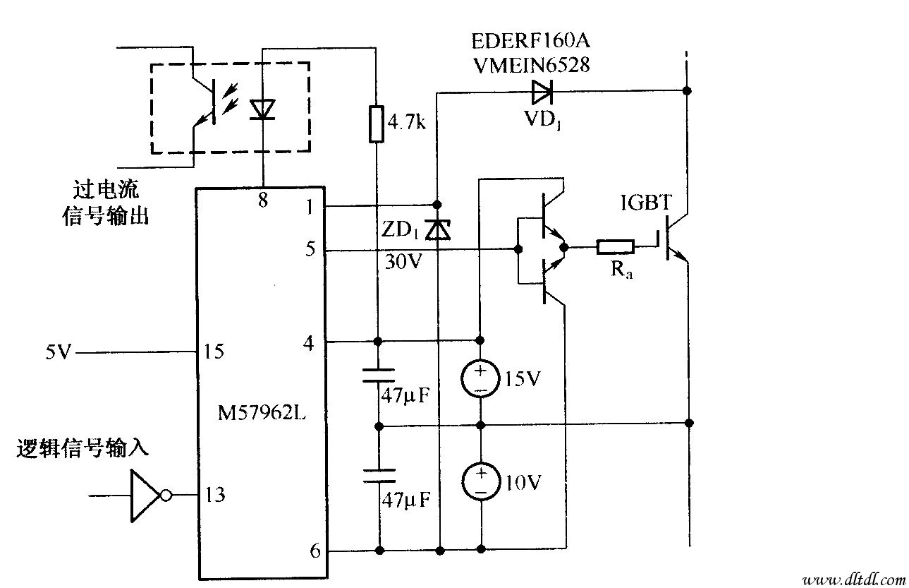 M57962L驱动大功率IGBT模块时的典型电路_电