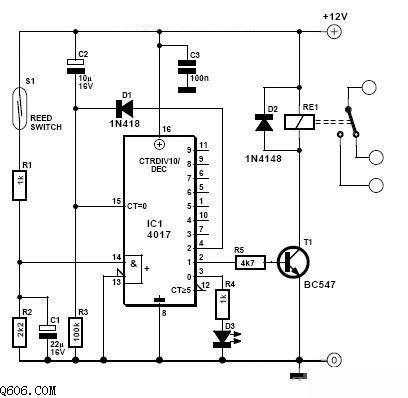 采用CD4017干簧接近开关传感器电路图,解决方