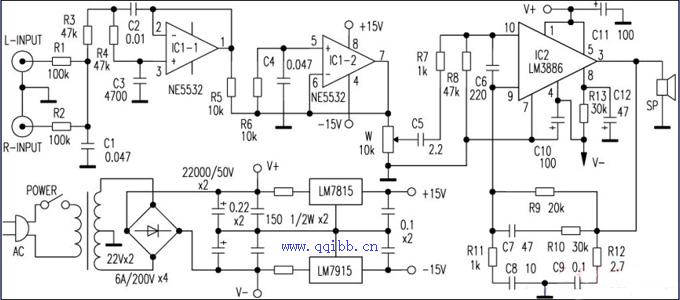lm3886+ne5532重低音功放