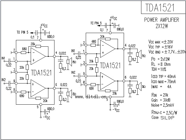tda1521功放电路图,新型BTL功放电路图 tda1521功放电路