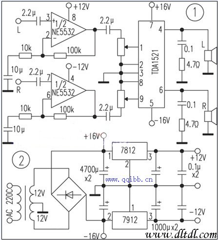 tda1521+ne5532双声道高保真功放