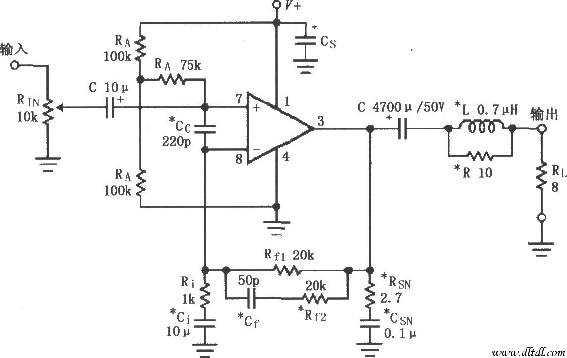 lm3875的单电源供电音频功率放大电路