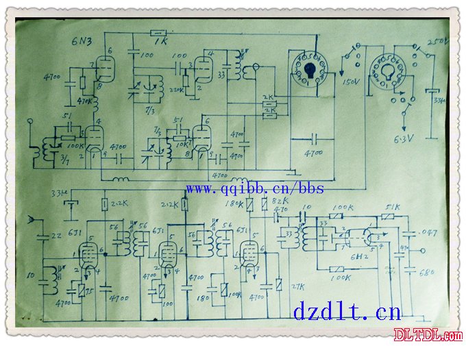 电子管调频,调幅收音机电路图
