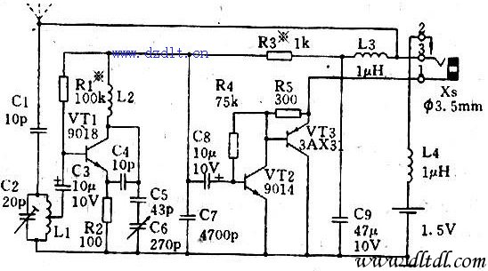 晶体管单管收音机电路图