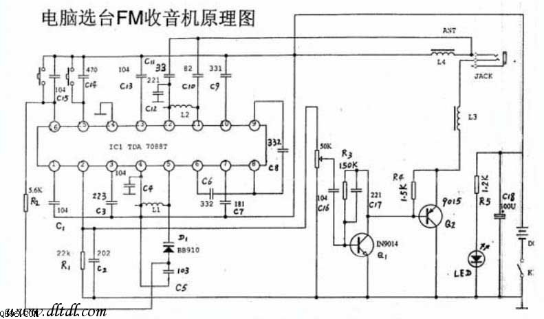 采用TDA70887的电脑选台调频(FM)收音机电路