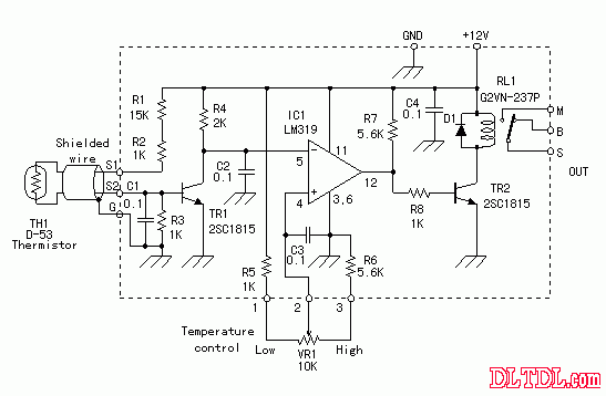 简单的ntc热敏电阻温度传感器温度控制器电路