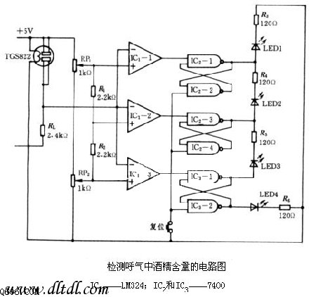 监测酒精气体浓度的传感器电路图