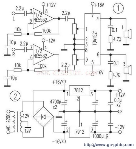 用TDA1521制作的小型功放及音箱