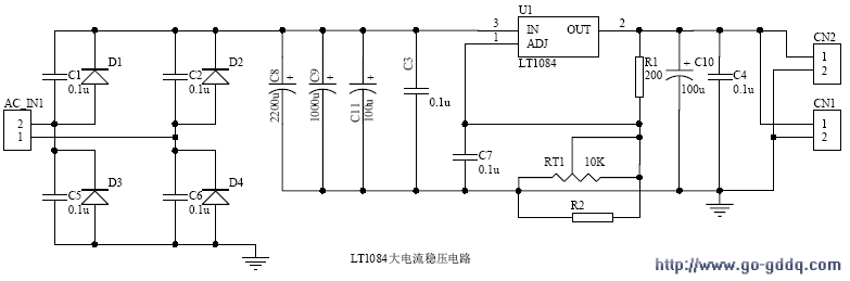 如何用lt1084制作大电流线性稳压电源电路