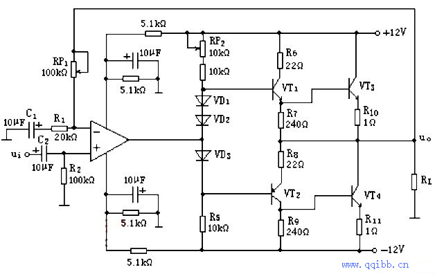 运放推动的ocl准互补功放电路_电子设计应用_