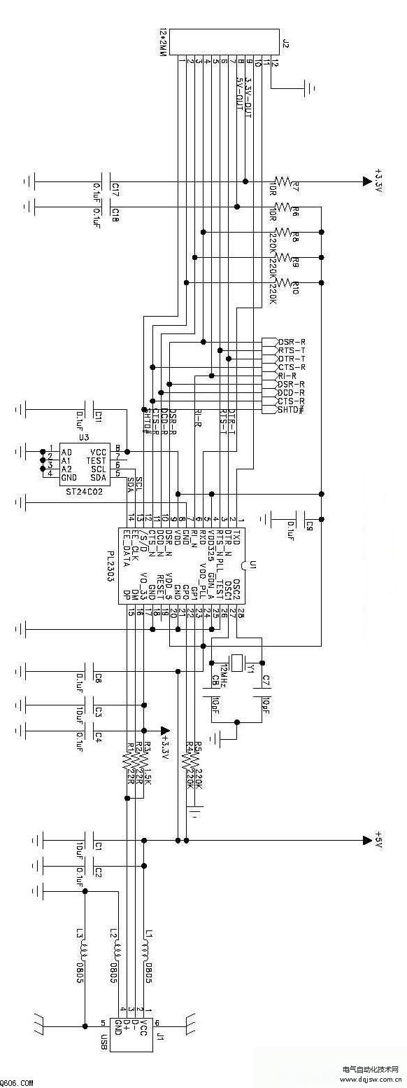 单片机使用的usb转rs232电路图