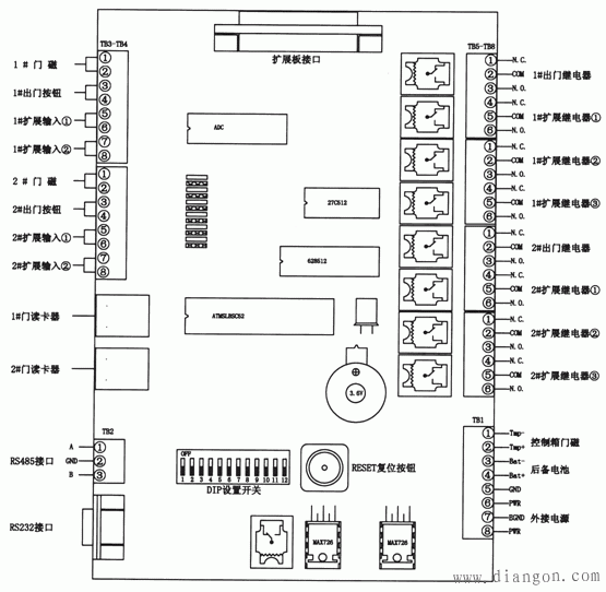 后备电池门禁电源 型号:tp1235_接线图分享
