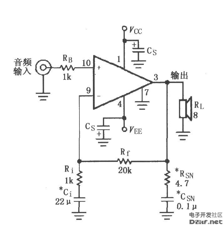 lm4700/4701的双电源供电音频功率放大电路