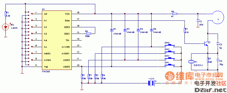 匙扣式无线编码遥控器电路图一