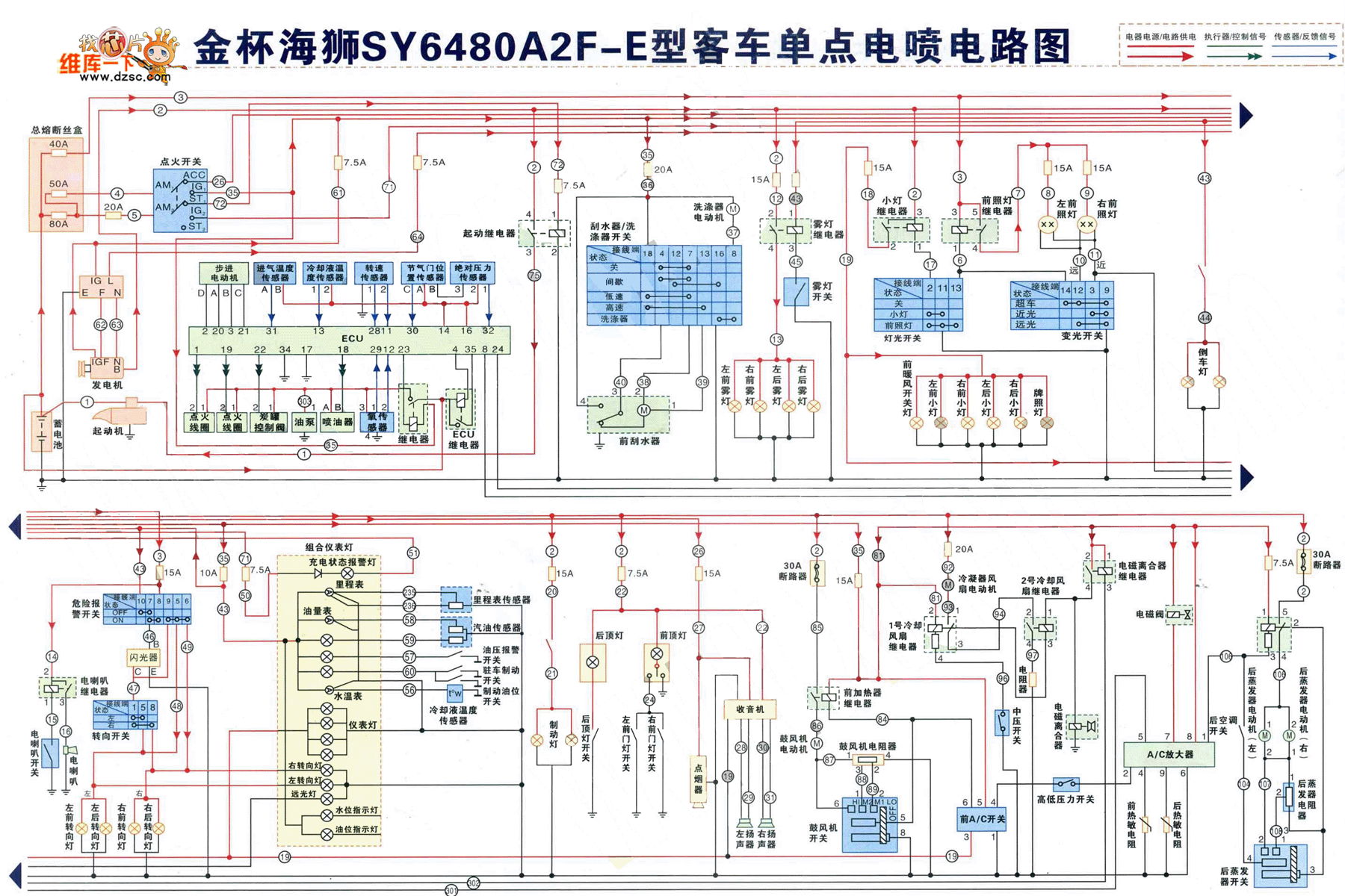 金杯海狮sy6480a2f-e型客车单点电喷电路图