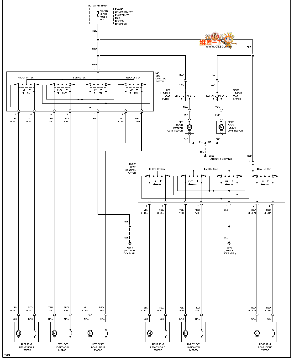 马自达96taurus电动座椅腰部电路图
