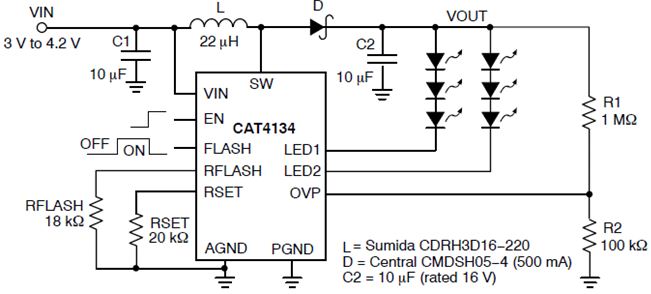 图9:cat4134专用led驱动器典型应用电路图