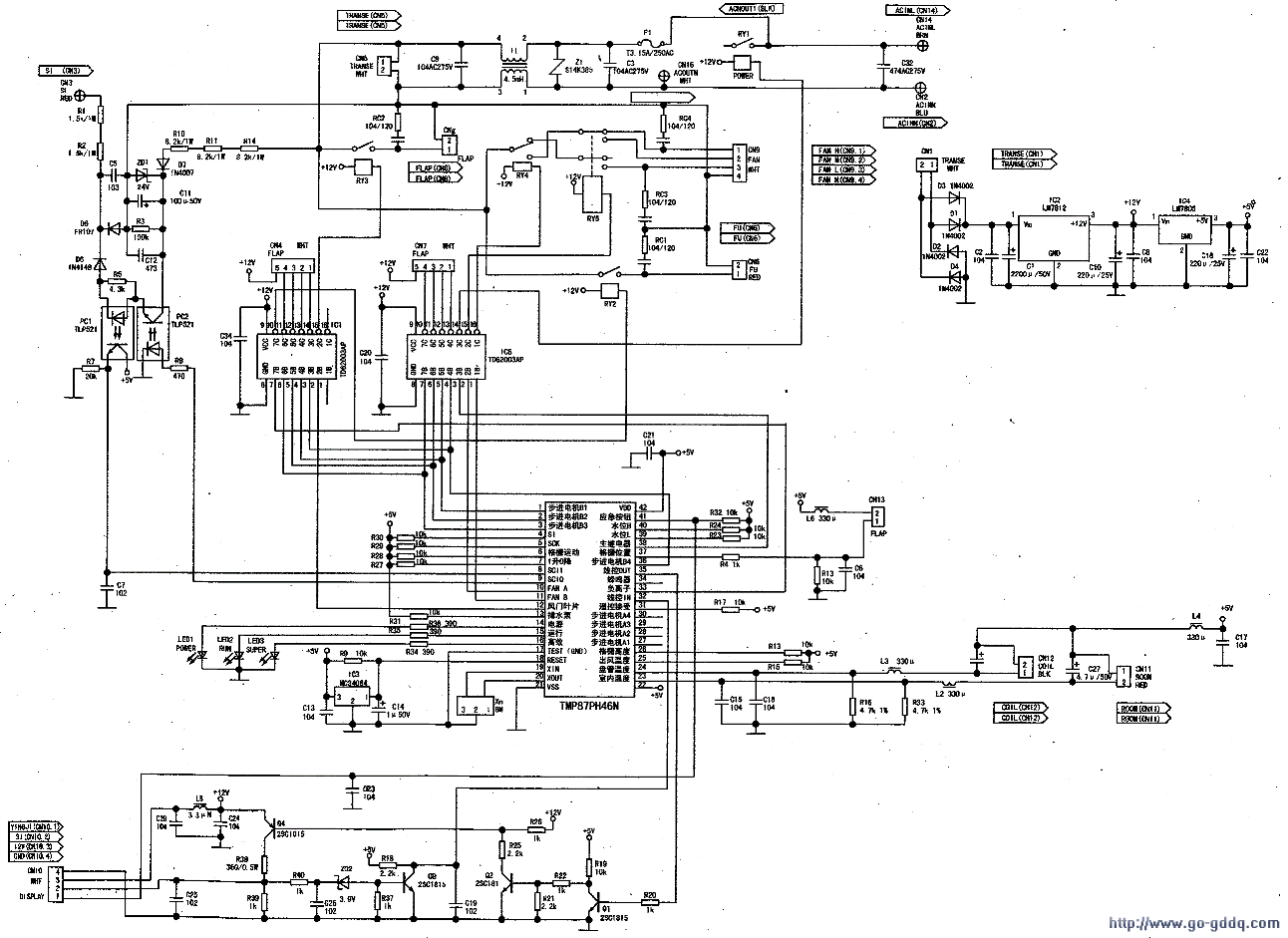 采用tmp87ph46n芯片的kfr-50l/39空调室内电气原理图