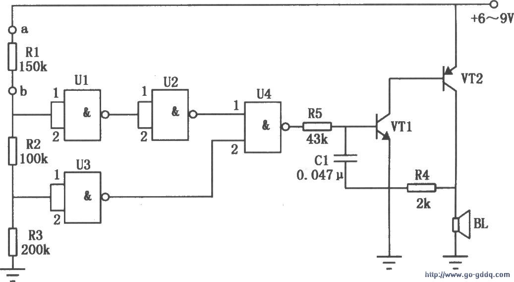 用cd4011构成的物品防盗报警器电路
