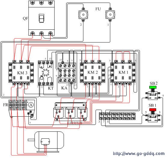 自耦变压器减压起动实物接线图