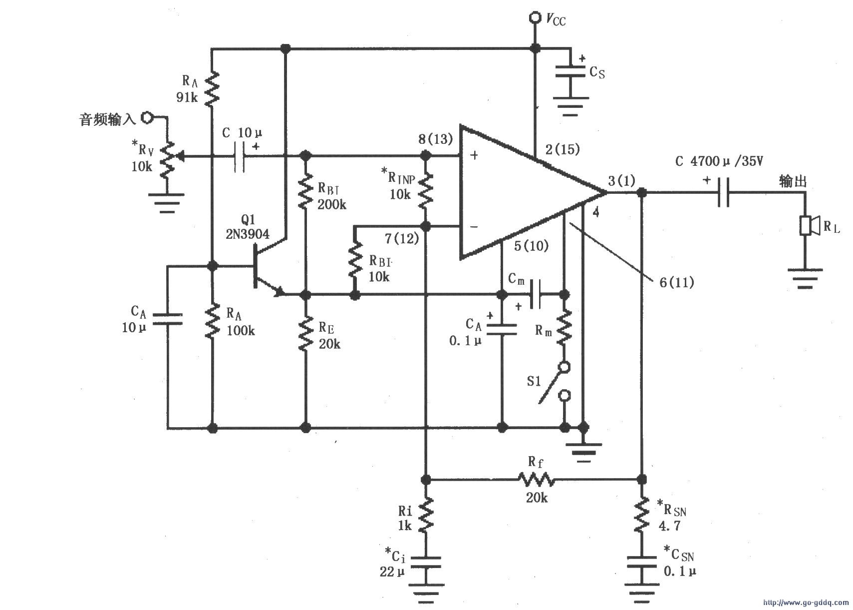 用lm4766单电源供电的音频功率放大电路