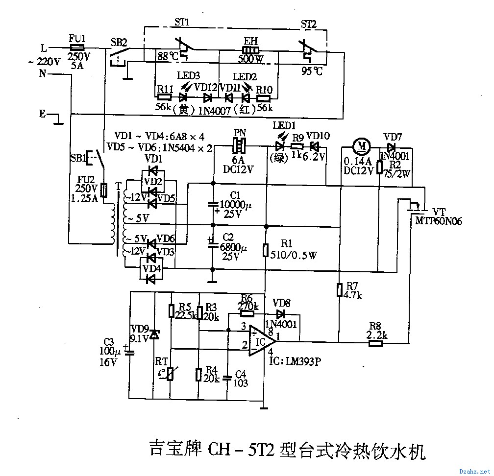 电子电路图纸简介:      吉宝牌ch-5t2台式冷热饮水机.gif